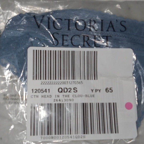 Victoria Secret-Periwinkle Blue Polk-a-Dot Lace/Logo Waist Thong-Small - Picture 7 of 7